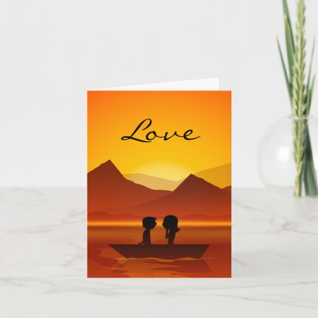 Cartes Pour Fêtes Annuelles Cute Boating Couple Mountain LOVE Saint-Valentin (Devant)