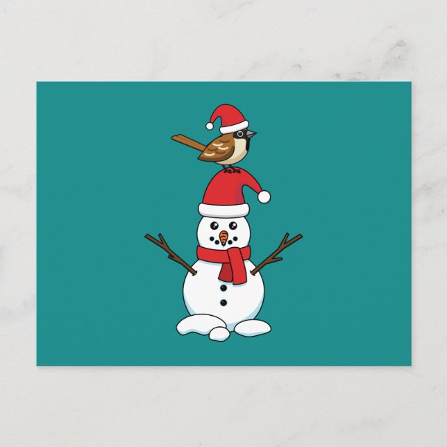 Cartes Pour Fêtes Annuelles Cute Bruant sur Snowman (Devant)