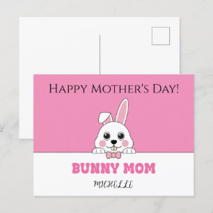 Cartes Pour Fêtes Annuelles Cute Bunny Maman Rose Personnalisé