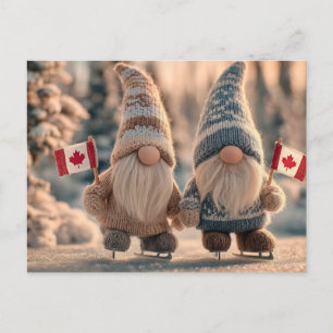 Cartes Pour Fêtes Annuelles Cute Canadian Gnomes Ice Skating dans l'hiver enne