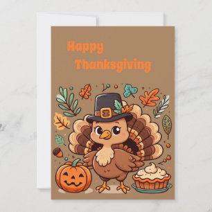 Cartes Pour Fêtes Annuelles Cute caricature Thanksgiving dinde et citrouille