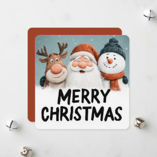 Cartes Pour Fêtes Annuelles Cute Cartoon Santa Reindeer Snowman Merry Xmas