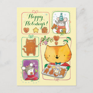 Cartes Pour Fêtes Annuelles Cute Cat and Mice Merry Christmas Postcards
