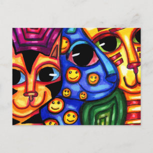 Cartes Pour Fêtes Annuelles Cute Cat fait face à l'art animal coloré