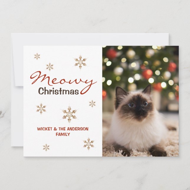 Cartes Pour Fêtes Annuelles Cute Cat Meowy Photo de Noël (Devant)