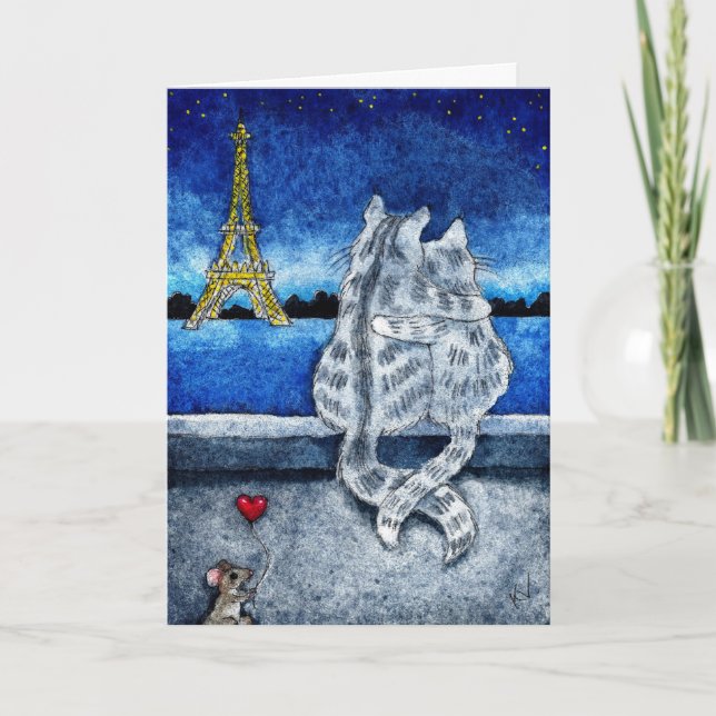 Cartes Pour Fêtes Annuelles Cute Cat Mouse Paris Valentine Holiday Love card (Devant)