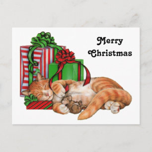 Cartes Pour Fêtes Annuelles Cute Cat, souris et cadeaux de Noël