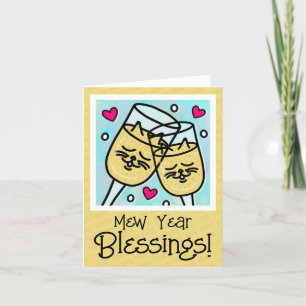 Cartes Pour Fêtes Annuelles Cute Chat Face Champagne Toit Nouvel An