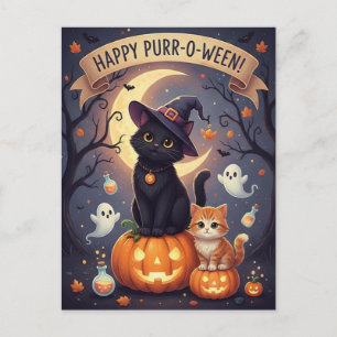 Cartes Pour Fêtes Annuelles Cute chat noir et chaton sur Halloween Citrouille