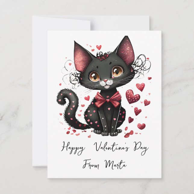 Cartes Pour Fêtes Annuelles Cute chat noir personnalisées valentine (Devant)