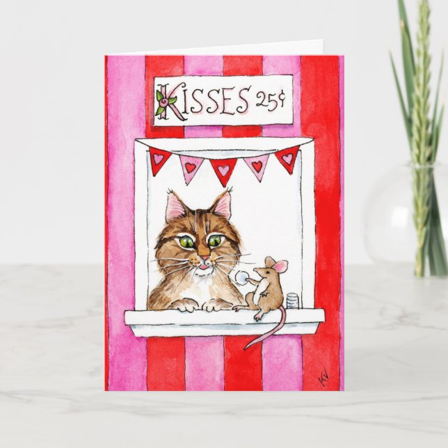 Cartes Pour Fêtes Annuelles Cute Chat, Souris, stand de baiser Valentines Cart (Devant)