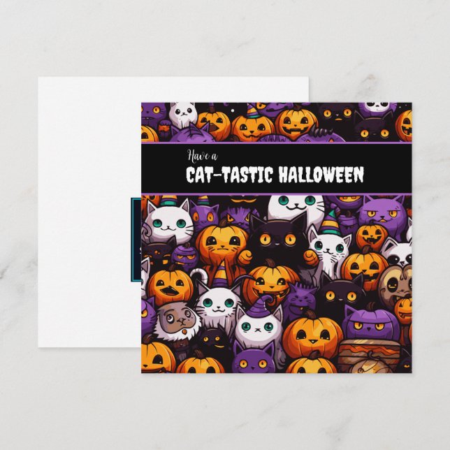 Cartes Pour Fêtes Annuelles Cute Chat Thémé Halloween Party (Devant / Derrière)