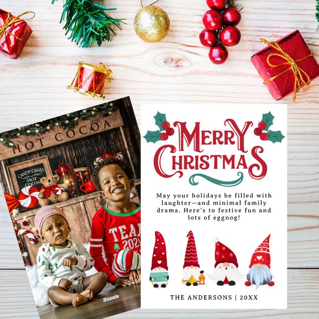 Cartes Pour Fêtes Annuelles Cute Christmas Gnomes Custom Greetings and Photo (Créateur téléchargé)