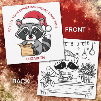 Cartes Pour Fêtes Annuelles Cute Christmas Raccoon for Kids | Color Me Back
