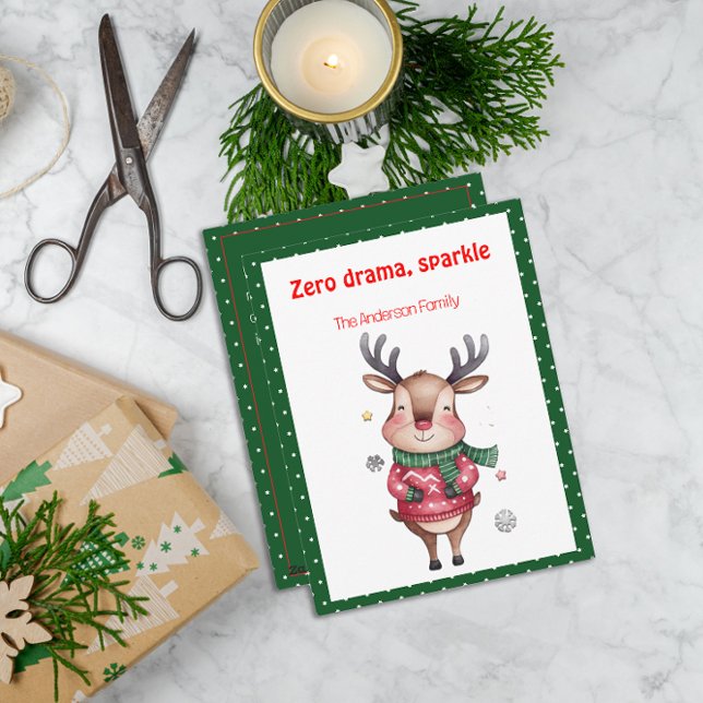 Cartes Pour Fêtes Annuelles Cute christmas reindeer funny wish green Postcard (Créateur téléchargé)