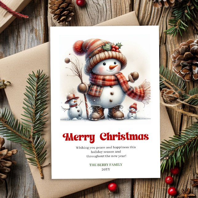 Cartes Pour Fêtes Annuelles Cute Christmas snowman minimalist kids card   (Cute Christmas snowman minimalist kids card editable)