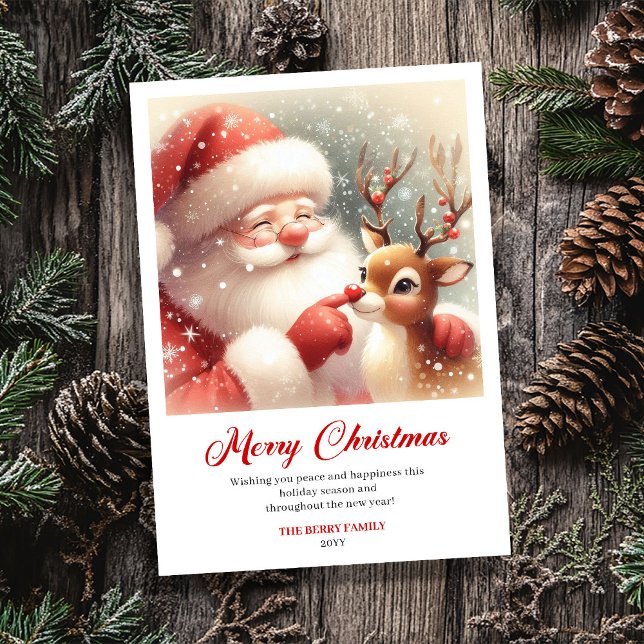 Cartes Pour Fêtes Annuelles Cute Classic Santa With Rudolph Holiday Greeting   (Cute Classic Santa With Rudolph Holiday Greeting Card)