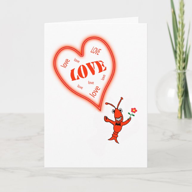 Cartes Pour Fêtes Annuelles Cute Crawfish / Lobster Heart Love Valentine (Devant)