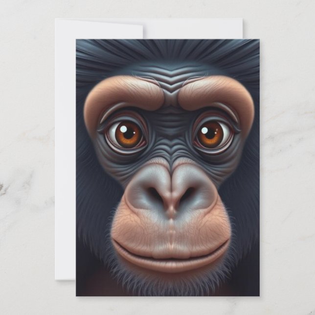 Cartes Pour Fêtes Annuelles Cute Crazy Funny Chimpanzé Anime Portrait (Devant)