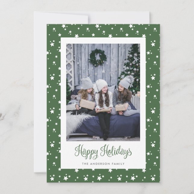 Cartes Pour Fêtes Annuelles Cute Custom Green Stars Photo (Devant)