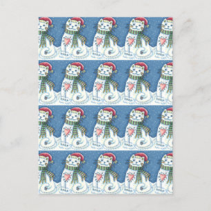 CARTES POUR FÊTES ANNUELLES CUTE CUTE CHATTE DE NEIGE, FLAKES DE NEIGE CHAT ET