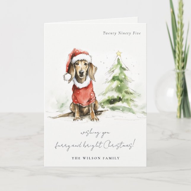 Cartes Pour Fêtes Annuelles Cute Dachshund Chien Furie et Noël brillant (Devant)