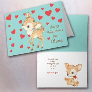 Cartes Pour Fêtes Annuelles Cute Deer Red Hearts Kids Valentine