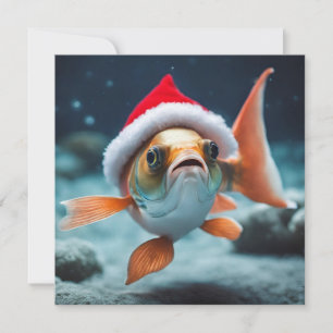 Cartes Pour Fêtes Annuelles Cute drôle poisson de Noël avec chapeau de Père No