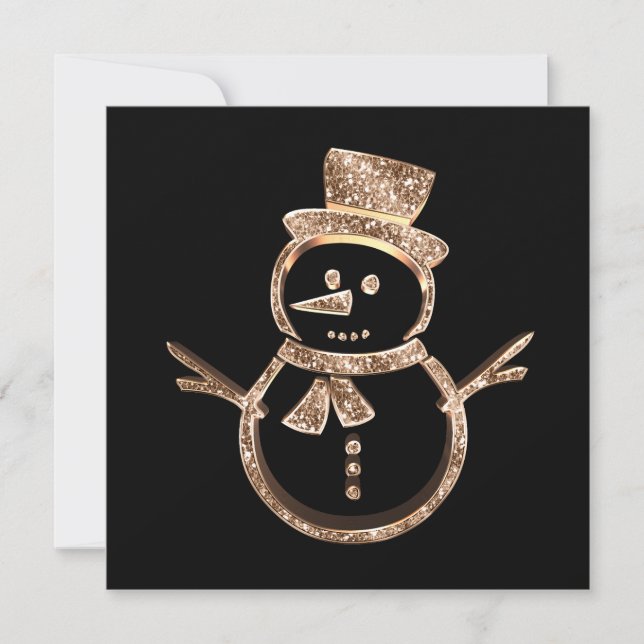 Cartes Pour Fêtes Annuelles Cute drôle Snowman moderne Noir et Or Noël (Devant)