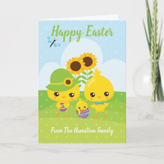 Cartes Pour Fêtes Annuelles Cute Easter Chicks - Thème Familial Personnalisé (Devant)