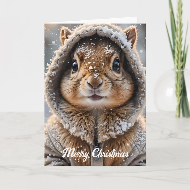 Cartes Pour Fêtes Annuelles Cute écureuil en tenue d'hiver Noël (Devant)