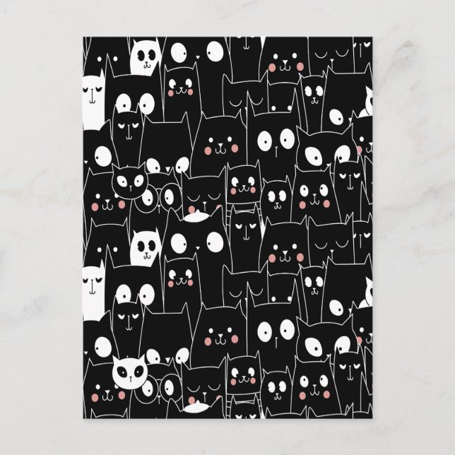 Cartes Pour Fêtes Annuelles Cute Éffrayant Halloween noir blanc dessin animé a (Devant)