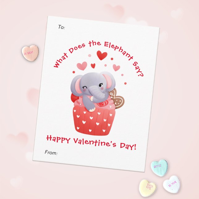 Cartes Pour Fêtes Annuelles Cute Elephant Cupcake Custom Kids Saint Valentin (Créateur téléchargé)