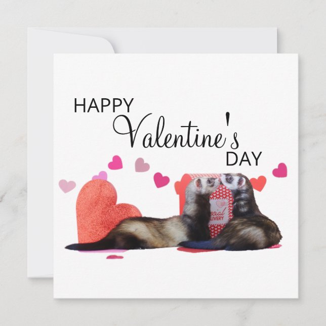 Cartes Pour Fêtes Annuelles Cute Ferret Saint Valentin Amour du Coeur (Devant)