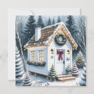 Cartes Pour Fêtes Annuelles Cute Festive Blanc Mince Maison Noël