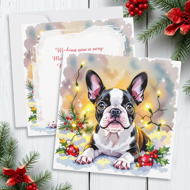 Cartes Pour Fêtes Annuelles Cute Festive Boston Terrier Personalized Christmas (Créateur téléchargé)