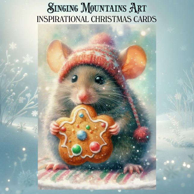 Cartes Pour Fêtes Annuelles Cute Festive Christmas Mouse With Cookie Christian (Créateur téléchargé)