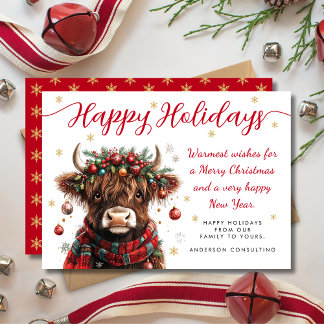 Cartes Pour Fêtes Annuelles Cute Festive Highland Cow Happy Holidays Business