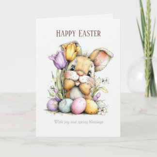 Cartes Pour Fêtes Annuelles Cute Fluffy Bunny Funny Easter Card, Pastel Blue