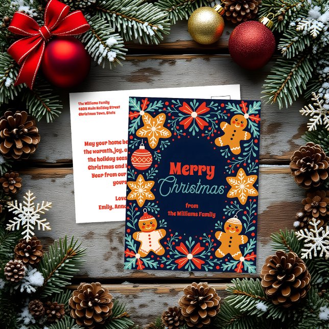 Cartes Pour Fêtes Annuelles Cute Folk Art Gingerbread et Foliage Noël (Créateur téléchargé)