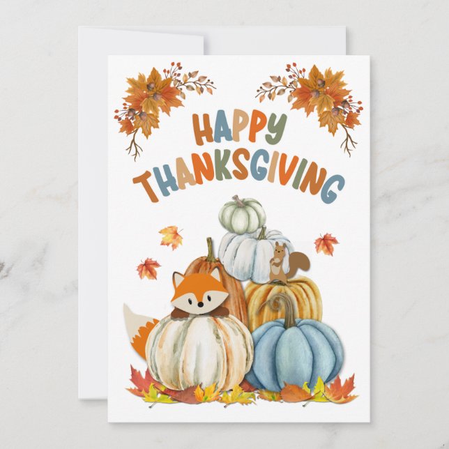 Cartes Pour Fêtes Annuelles Cute Fox et Retro Citrouille Bon thanksgiving Ho (Devant)