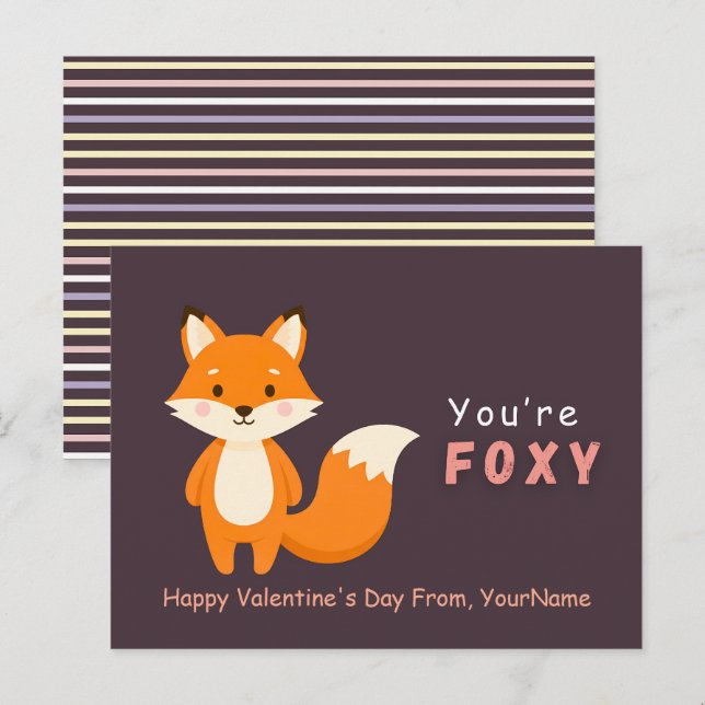 Cartes Pour Fêtes Annuelles Cute Fox Valentine’s Day Card – You’re Foxy (Devant / Derrière)