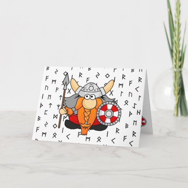 Cartes Pour Fêtes Annuelles Cute Funny Petit Viking Guerrier avec Runes (Devant)