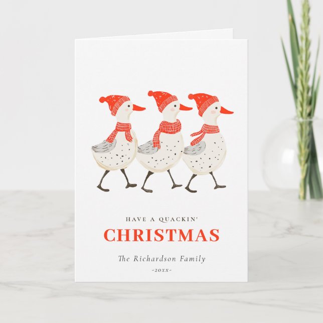Cartes Pour Fêtes Annuelles Cute Funny Red Winter Quacking Christmas Canards (Devant)