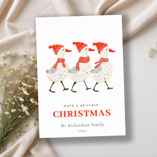 Cartes Pour Fêtes Annuelles Cute Funny Red Winter Quacking Christmas Canards (Créateur téléchargé)