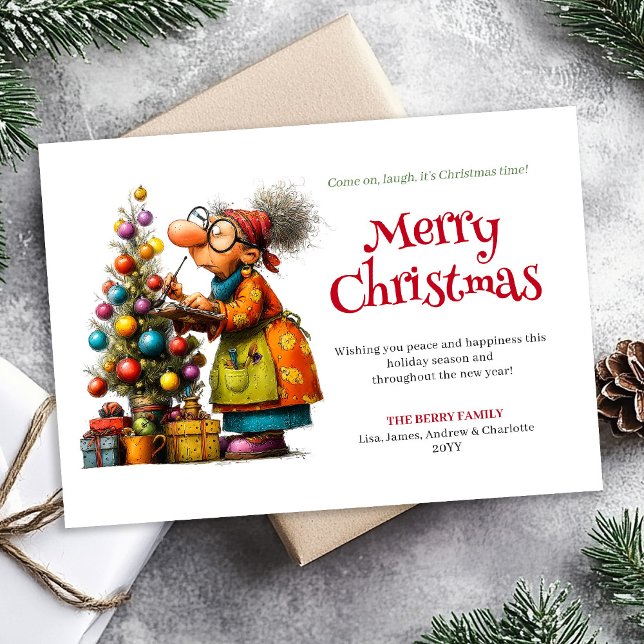Cartes Pour Fêtes Annuelles Cute Funny Woman Crazy Christmas Comic Style Card (Cute Funny Woman Crazy Christmas Comic Style Greeting Card

)