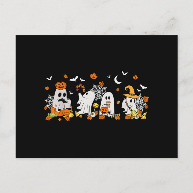 Cartes Pour Fêtes Annuelles Cute Ghost Boire Café Halloween Fall Ghost Bo (Devant)