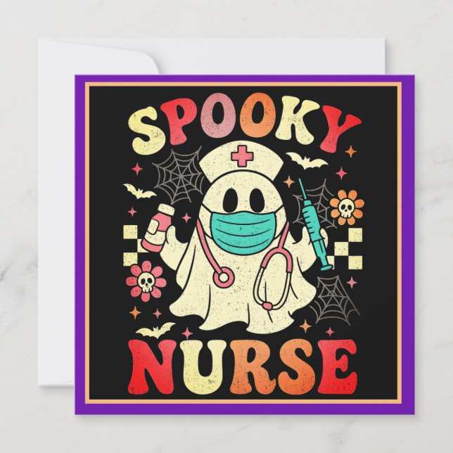 Cartes Pour Fêtes Annuelles Cute Ghost Nurse Halloween Graphisme Retro Pastels (Devant)