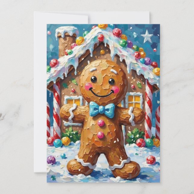 Cartes Pour Fêtes Annuelles Cute Gingerbread Man Cheerful Christmas Cookie Art (Devant)