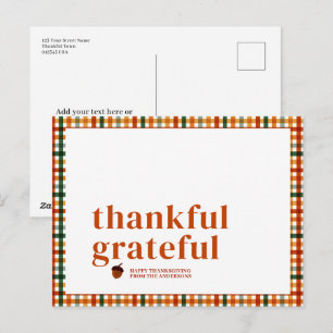 Cartes Pour Fêtes Annuelles Cute Gingham Gratitude Action de grâce